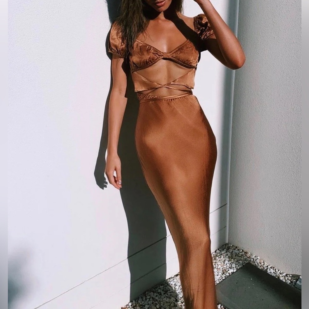 VRG GRL Bronze Cutout Maxi Dress
